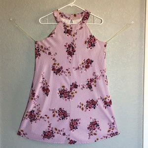 L Three Pink Hearts Floral Halter Dress
